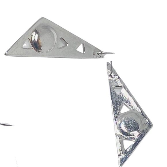 Piscitelli Triangle Statement Earrings 2” Silver Tone Signed Designer - Picture 7 of 11